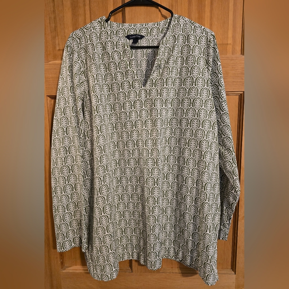 Lands' End Lightweight Leaf Print Blouse Boho Hippie Fall Natural Comfy 1X - Picture 4 of 7